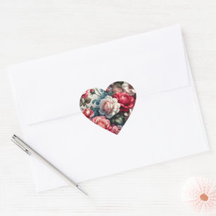 Timeless Rose Floral Charm Heart Sticker