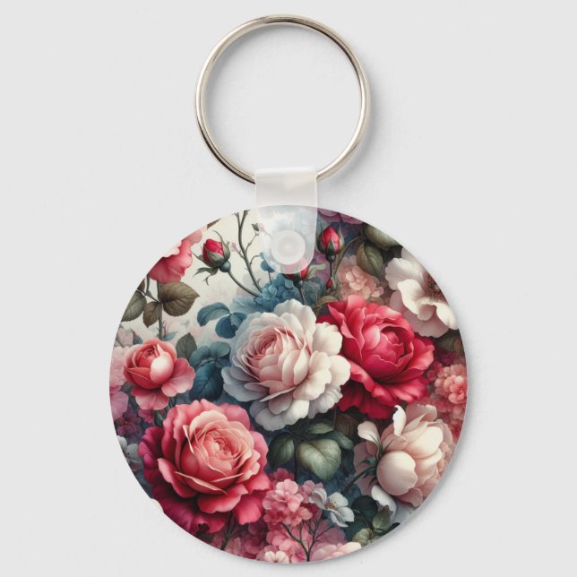 Timeless Rose Floral Charm Key Ring (Front)