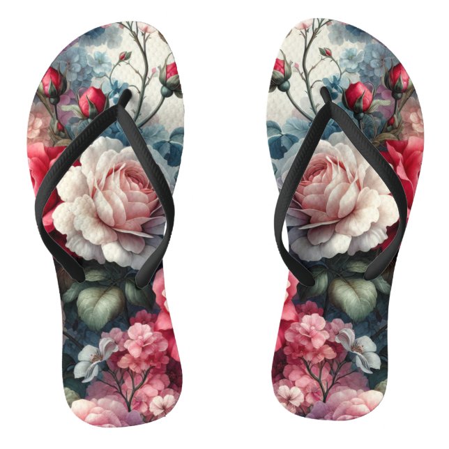 Timeless Rose Floral Charm Thongs (Footbed)