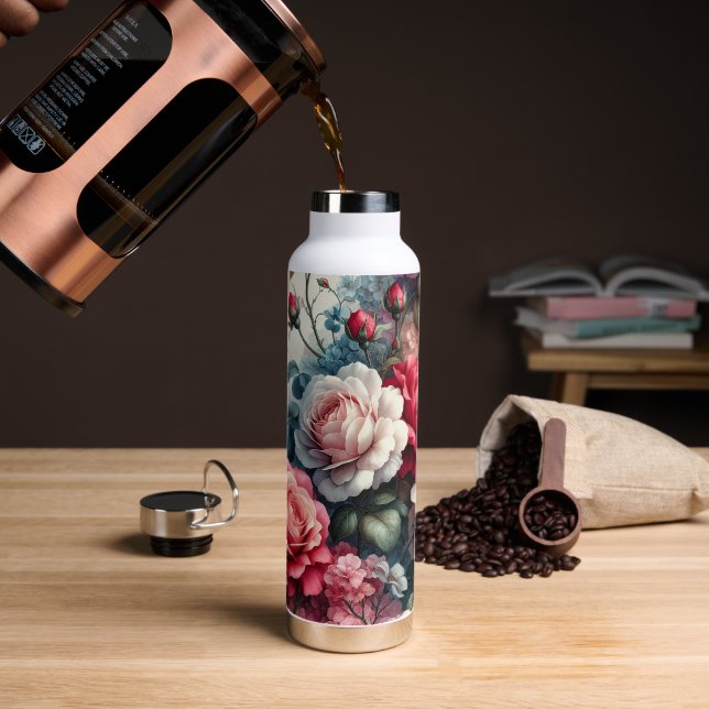 Timeless Rose Floral Charm Water Bottle (Coffee)