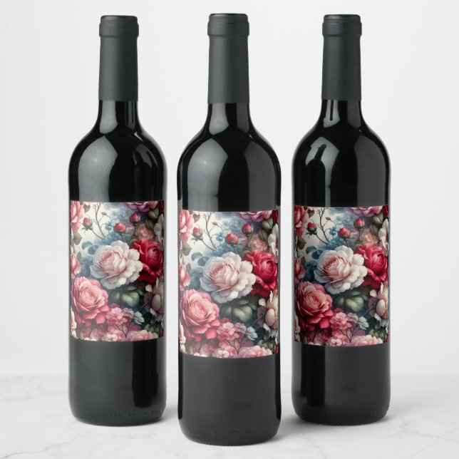 Timeless Rose Floral Charm Wine Label (Bottles)