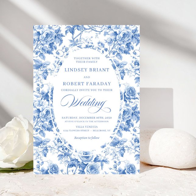 Timeless Royal Blue Toile de Jouy Wedding Invite (Timeless Royal Blue Toile de Jouy Wedding Invitation)