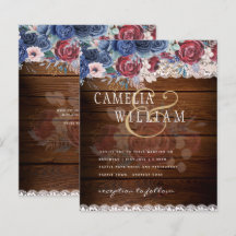 Timeless Rustic Blue Burgundy Floral Lace Wedding