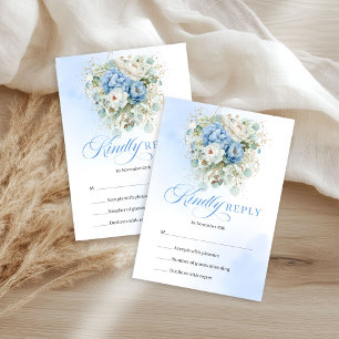 Timeless Rustic Pastel Blue Floral Wedding RSVP Card