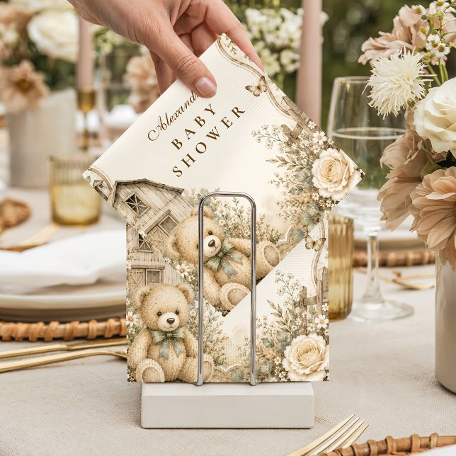 Timeless Rustic Teddy Bear Baby Shower Napkin (Creator Uploaded)