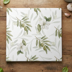 Timeless Sage Olive Watercolor Chic  Ceramic Tile