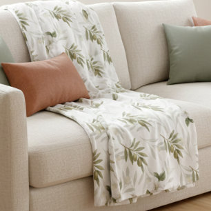 Timeless Sage Olive Watercolor Chic Fleece Blanket