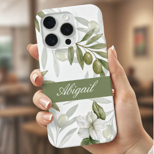 Timeless Sage Olive Watercolor Chic Name iPhone 15 Pro Case