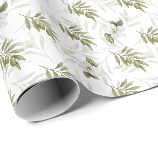 Timeless Sage Olive Watercolor Chic  Wrapping Paper (Roll Corner)