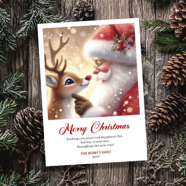 Timeless Santa And Rudolph Magic Christmas Greetin Holiday Card (Timeless Santa And Rudolph Magic Christmas Greeting Card)