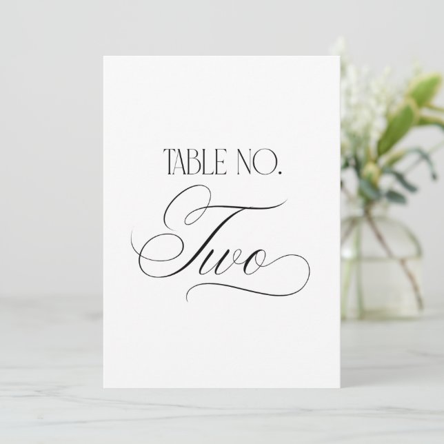 Timeless Script 5x7 Wedding Table Number Two Sign (Standing Front)