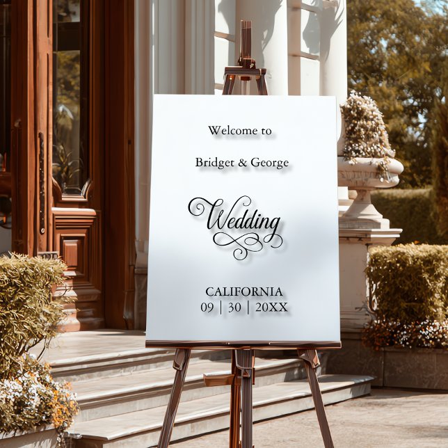 Timeless Script Black and White Wedding Welcome  Acrylic Sign (Creator Uploaded)