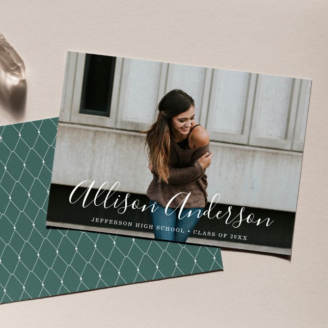 Timeless Script Dark Sage Photo Graduation Announcement (Creator Uploaded)