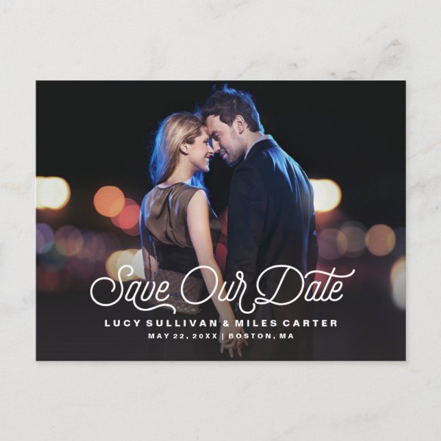 Timeless Script Save Our Date Photo Announcement (Front)