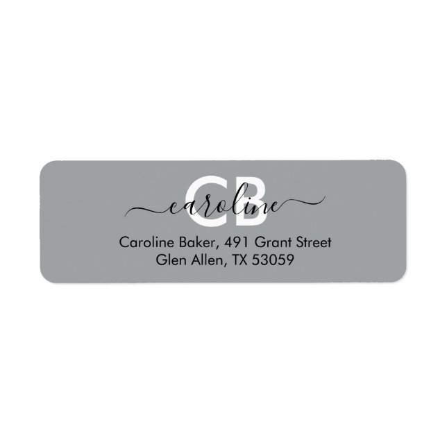 Timeless - Silver Grey Monogram Address Label Return Address Label (Front)