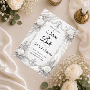 Timeless Silver Ivory Elegance Wedding Save The Date