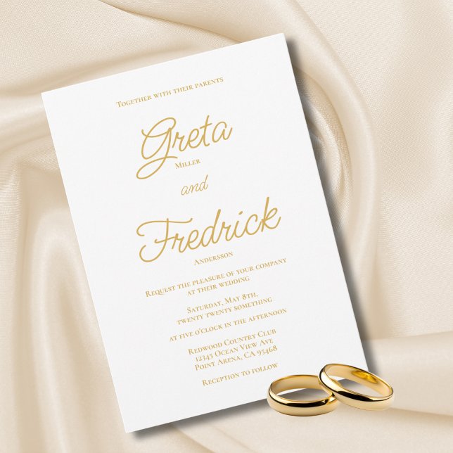 Timeless Simple Elegance Gold Script Wedding Invitation (Creator Uploaded)