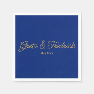 Timeless Simple Elegance Royal Blue Gold Script Napkin