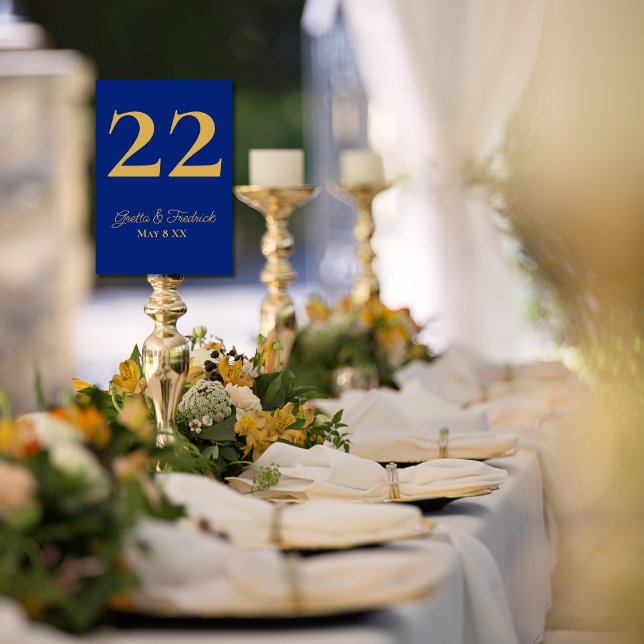 Timeless Simple Elegance Royal Blue Gold Wedding Table Number (Creator Uploaded)