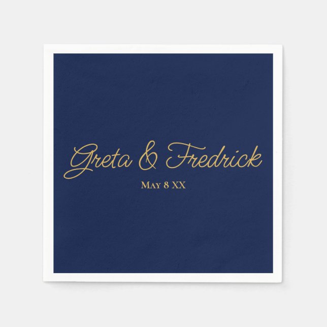 Timeless Simple Minimalist Navy Gold Script Napkin (Front)