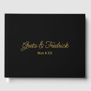 Timeless Simple Minimalist Personalised Black Gold Guest Book