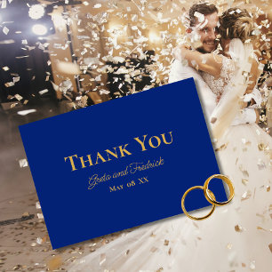 Timeless Simple Minimalist Royal Blue Gold Wedding Thank You Card
