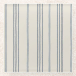 Timeless Slate Blue Painterly Stripe Pattern Glass Coaster
