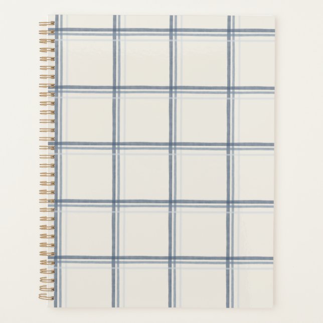 Timeless Slate Blue Windowpane Plaid Pattern Planner (Front)