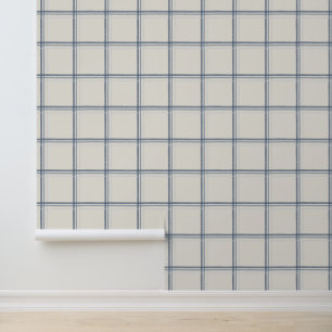 Timeless Slate Blue Windowpane Plaid Pattern Wallpaper