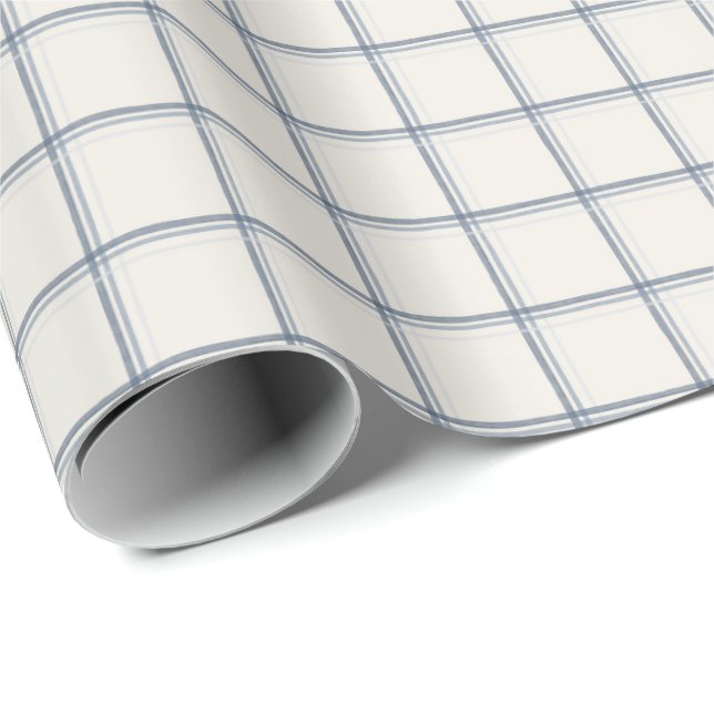 Timeless Slate Blue Windowpane Plaid Pattern Wrapping Paper (Roll Corner)