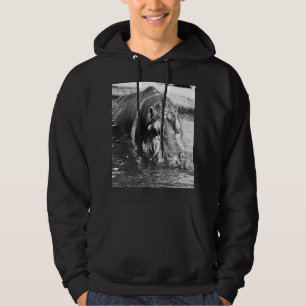 **"Timeless Strength: Grainy Black and White Hippo Hoodie