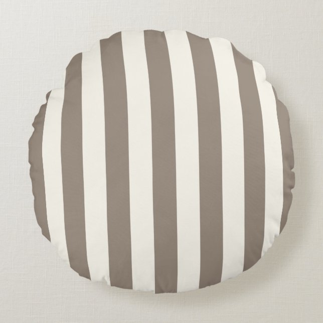 Timeless Stripes Taupe Cream Round Cushion (Front)