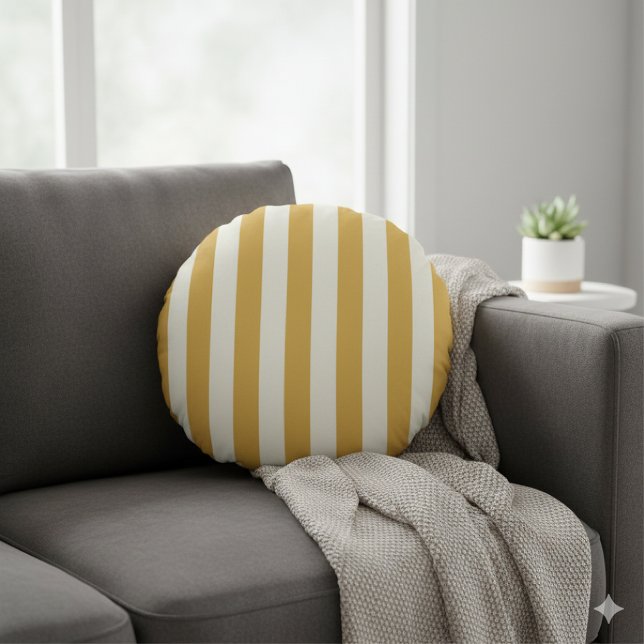 Timeless Stripes Yellow Mustard Round Cushion (Creator Uploaded)