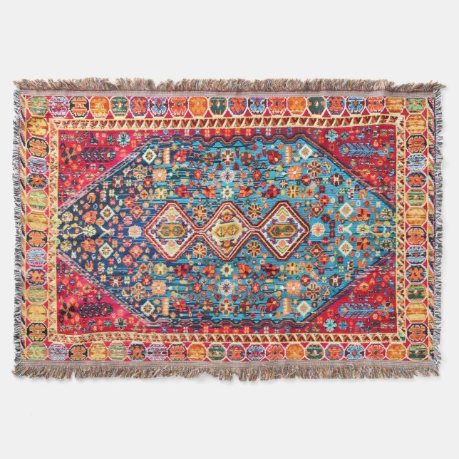 Timeless Tapestry: Colourful Moroccan Heritage  Throw Blanket (Front)
