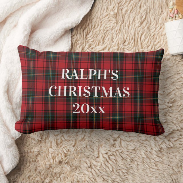 Timeless Tartan Plaid Red Black Ralph Christmas Lumbar Cushion (Blanket)