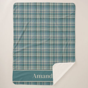 Timeless Teal Green Plaid Cosy Art Sherpa Blanket