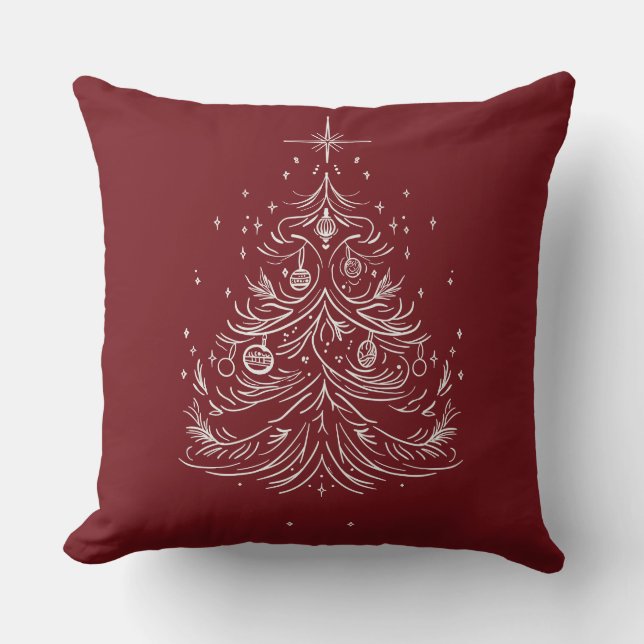 Timeless Tree Holiday Throw Pillow | Red/Burgundy (Front)