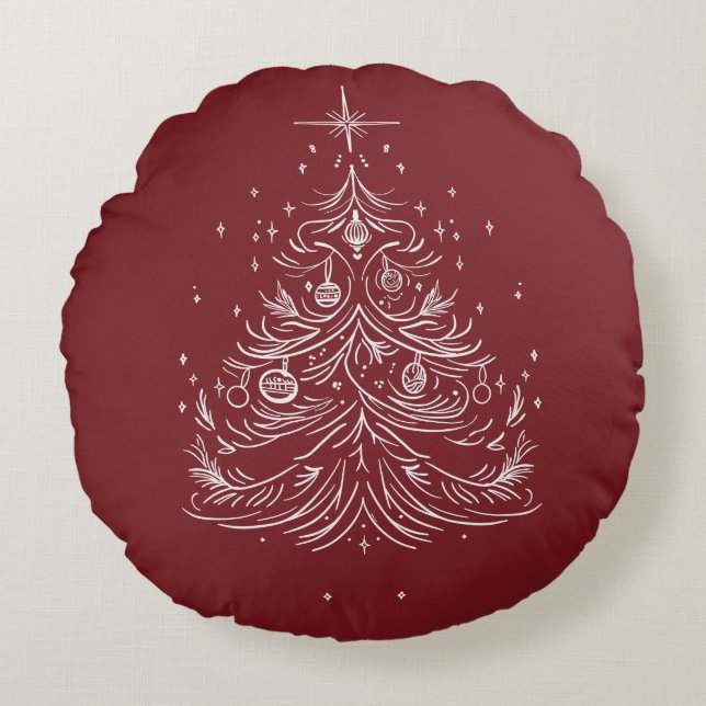 Timeless Tree Round Throw Pillow | Red & Burgundy (Front)