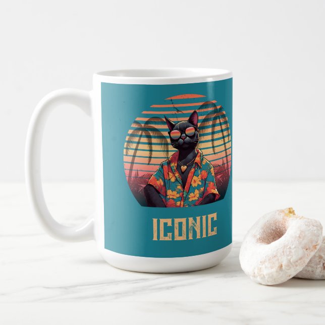 Timeless Tropical Cat Attitude Coffee Mug (With Donut)