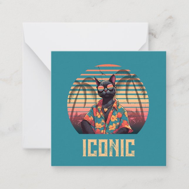 Timeless Tropical Cat Attitude Flat Note Card (Front)
