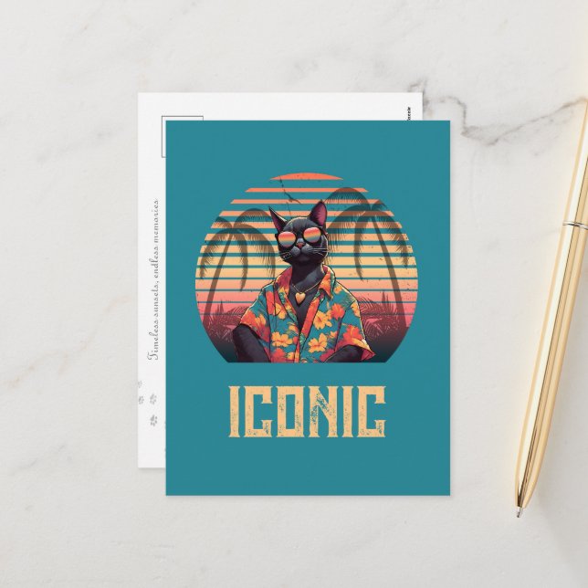 Timeless Tropical Cat Attitude Postcard (Front/Back In Situ)