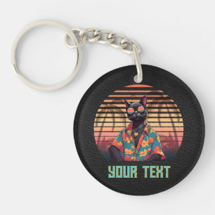 Timeless Tropical Cat Attitude Round Key Ring