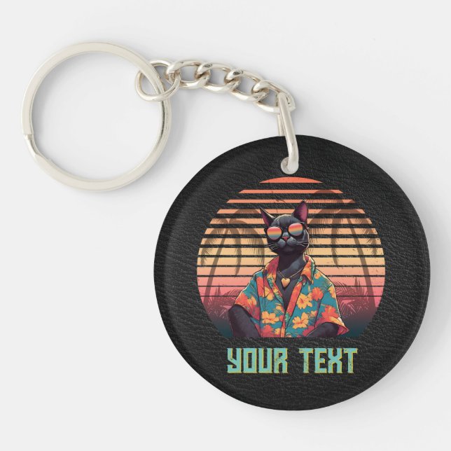 Timeless Tropical Cat Attitude Round Key Ring (Front)