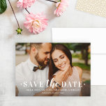 Timeless Type White Photo Overlay Wedding Save The Date<br><div class="desc">Announce your wedding in style with these timeless save the date announcement cards that feature your landscape engagement photo with a bold serif typeface overlay design. Includes simple wording on the front that can be personalised with all of the important details, including a wedding website. Note, the dark photo gradient...</div>