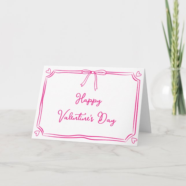 Timeless Valentine's Day Coquette Bow Girly Pink Card (Front)