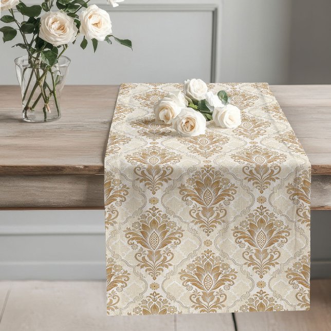 Timeless Victorian Neutral Damask Print Long Table Runner (Timeless Victorian Neutral Damask Print Long Table Runner)