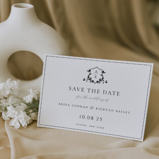 Timeless Vines Black Crest Monogram Wedding Save The Date (Creator Uploaded)