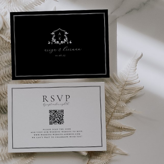 Timeless Vines Black Crest QR Code RSVP Card (Creator Uploaded)