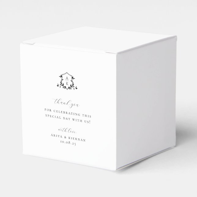 Timeless Vines Black Crest Wedding Monogram Favour Box (Front Side)