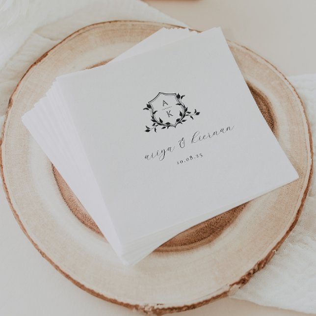 Timeless Vines Black Crest Wedding Monogram Napkin (Creator Uploaded)
